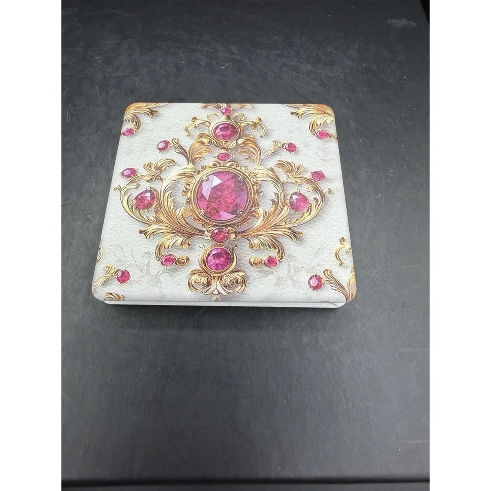 💎🪞 Mirror Compact New White w/ Pink Jewels Travel Purse Mirror Gift ✨🌸